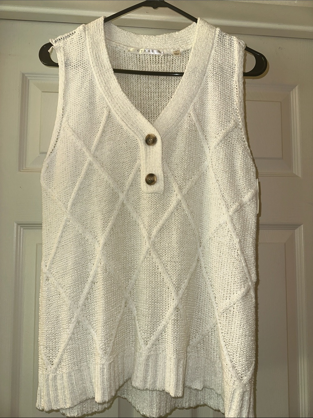 Cyrus Cream Knit Sleeveless Tank with Button Placket